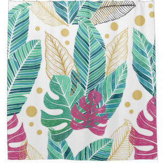 Cortina Para Box Folhas botânicas tropicais, design de colheita con