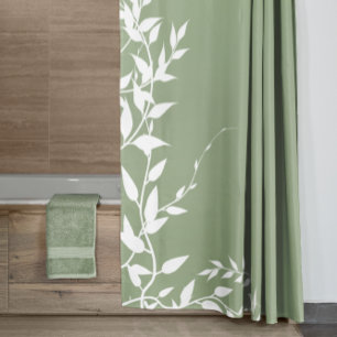 Cortina Para Box Folhas Botânicas Verde Sage