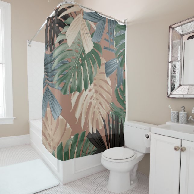 Cortina Para Box Folhas da Selva Tropical Monstera 2 (In Situ)