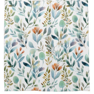 Cortina Para Box Folhas de Aquarelas de Eucalipto Russo Coloridas