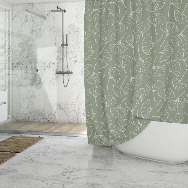 Cortina Para Box Folhas de Ginkgo Japandi Neutro Botânico Verde Sag (Criador carregado)