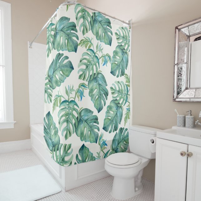 Cortina Para Box Folhas de Palmeira Tropical Monstera (In Situ)