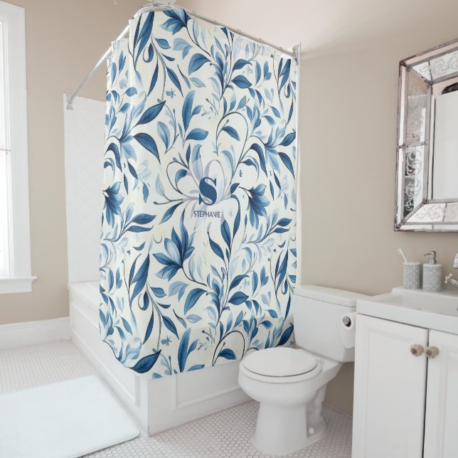 Cortina Para Box Folhas de salsa azul Elegante - Fundo branco (1) (In Situ)