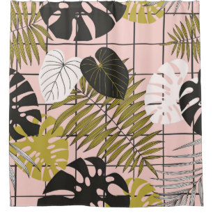 Cortina Para Box Folhas tropicais de palma, na moda verão.