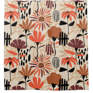 Cortina Para Box Folhas tropicais desenhadas à mão com um padrão se