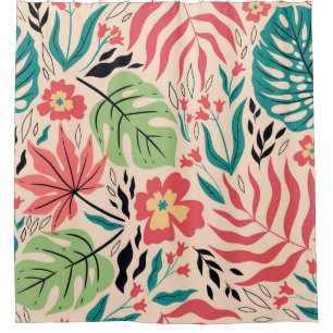 Cortina Para Box Folhas tropicais e flores: Fusão de safra