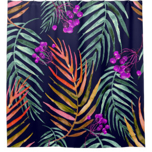 Cortina Para Box Folhas tropicais. Folhas de aquarela de uma árvor