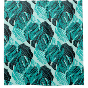 Cortina Para Box Folhas tropicais verdes de palma design.