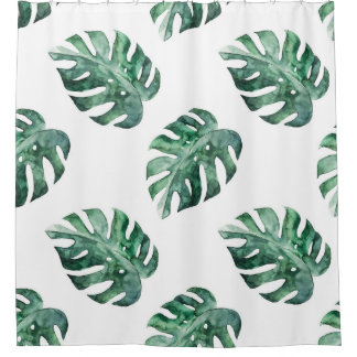 Cortina Para Box Folhas tropicais verdes, padrão de aquarela