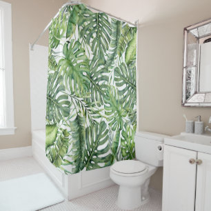 Cortina Para Box Folhas Verdes de Palma Tropical Brisa de Verão da
