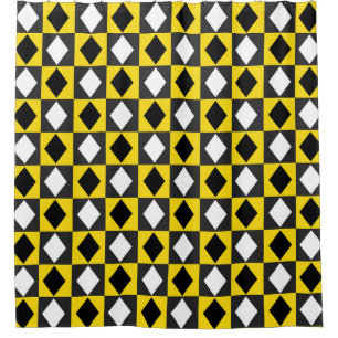 Cortina Para Box Forma de Diamante de Rhombus Branco Preto Amarelo