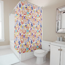 Cortina Para Box Formas Botânicas Coloridas de Abstrato de Padrão M