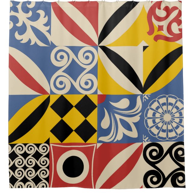 Cortina Para Box Formas geométricas retrô: azulejos Azulejos. (Frente)