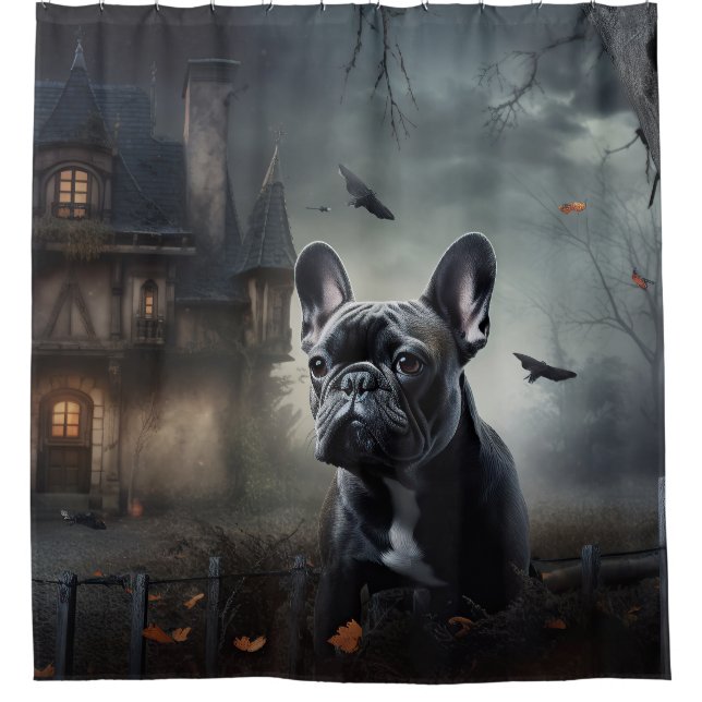 Cortina Para Box Francês Bulldog Halloween Scary (Frente)