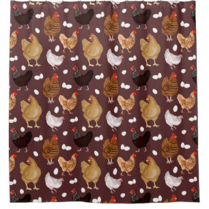 Cortina Para Box Frango Castanho e Padrão de Ovos