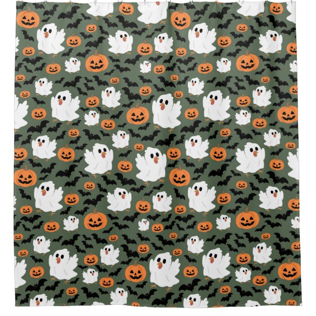Cortina Para Box Frangos Fantasmas Cute Spooky com Pumpkins e Bats (Frente)