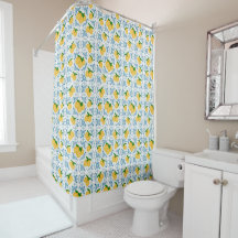 French Country Lemon Blue Floral Tile Pattern