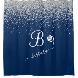 Cortina Para Box Frente de prata azul de monograma personalizado el