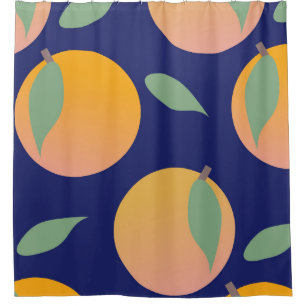 Cortina Para Box Fruta Laranja Brilhante Padrão Azul
