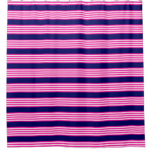 Cortina Para Box Fuchsia e padrão de cinco faixas brancas com azul