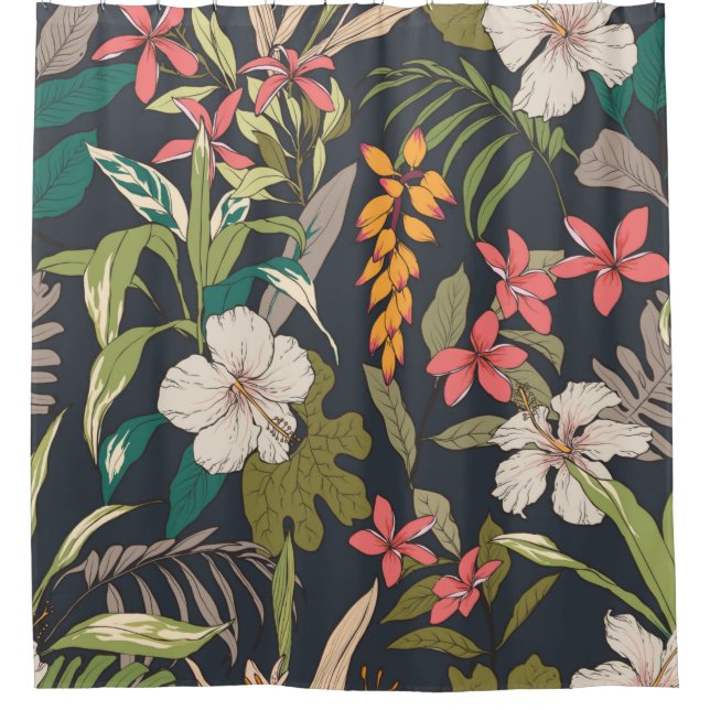 Cortina Para Box Fundo de flores tropicais sem costura (Frente)