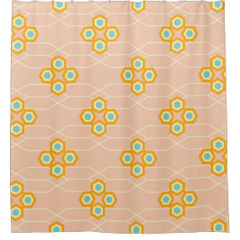 Cortina Para Box Fundo de pêssego com padrão floral hexagonal
