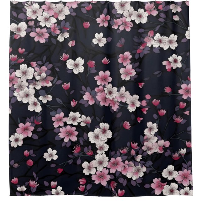 Cortina Para Box Fundo Preto Com Flores (Frente)