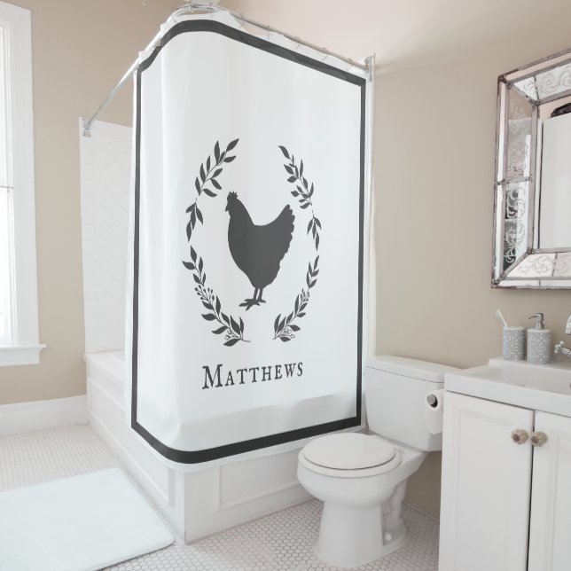 Cortina Para Box Galo Rustic Modern Farmhouse Rooster com Nome (In Situ)