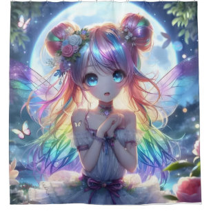 Cortina Para Box Garota de Anime Cabelo Arco-íris Cantando Fada da