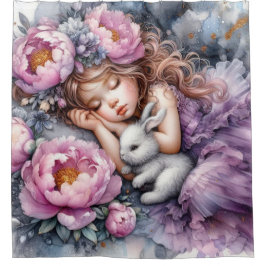 Cortina Para Box Garota dormindo no jardim com coelho