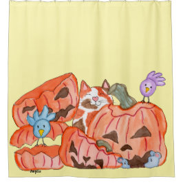 Cortina Para Box Gatinho de Halloween & Abóboras Esmagadas