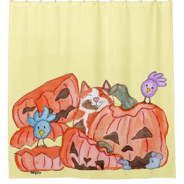 Cortina Para Box Gatinho de Halloween & Abóboras Esmagadas (Frente)