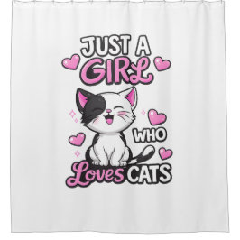 Cortina Para Box Gatinho Preto e Branco Fofo & Corações Rosa