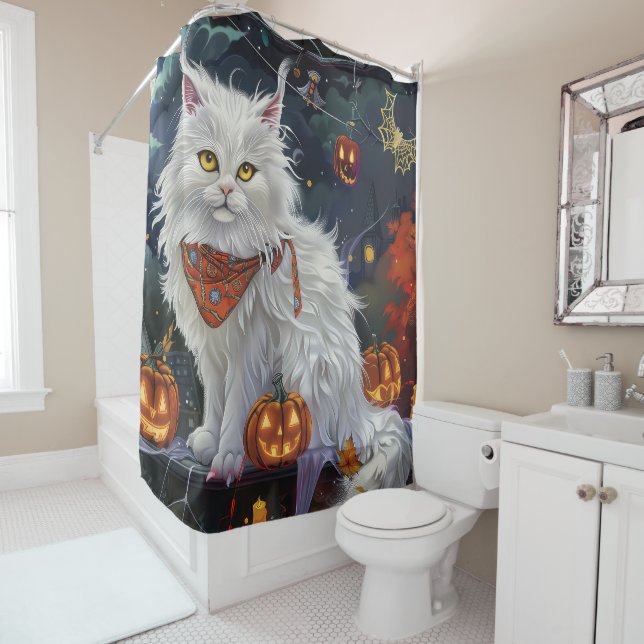 Cortina Para Box Gato Angora Turco Halloween Assustador (In Situ)