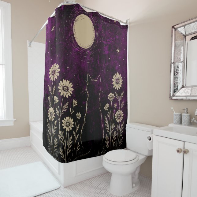 Cortina Para Box Gato Celestial Floral Roxo (In Situ)