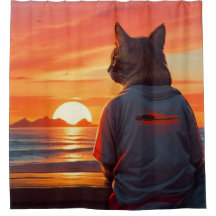 "Gato Contemplativo no Sunset: Arte Whimsical em P