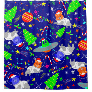 Cortina Para Box Gato de cão papai noel de alienígena de natal feio