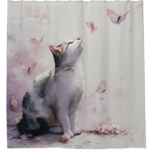 Cortina Para Box Gato de Flor de Cerejeira e Borboletas (13)