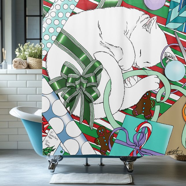 Cortina Para Box Gato de Natal Branco (Criador carregado)