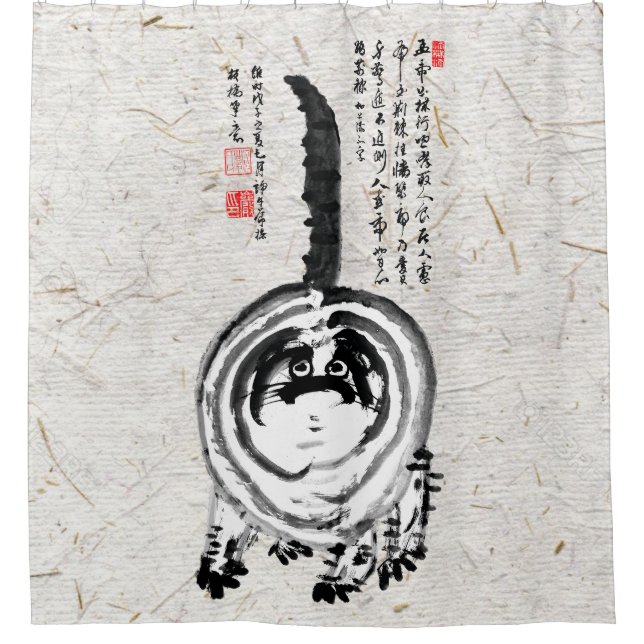 Cortina Para Box Gato De Tabby Japonês Com Brisas Chonky (Frente)