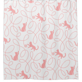 Cortina Para Box Gato Divertido e Padrão de Bola de Linha Coral Cla