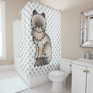 Cortina Para Box Gato e patas de cartoon em branco persa, creme azu