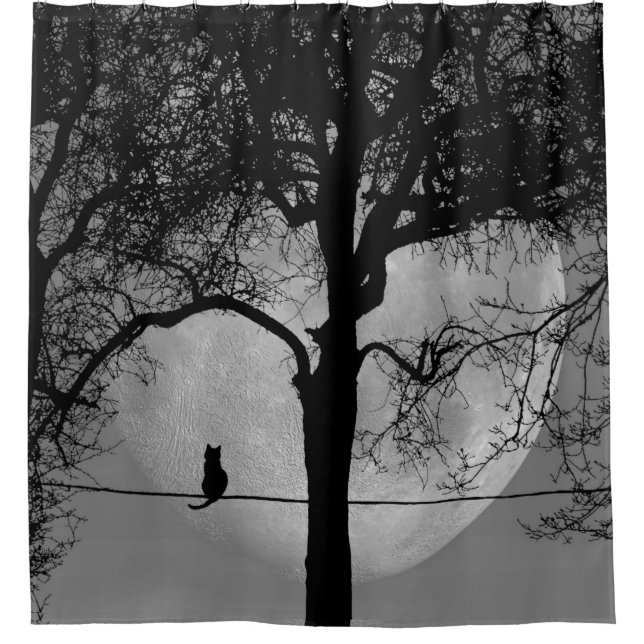 Cortina Para Box Gato em uma lua cheia de fio (Frente)