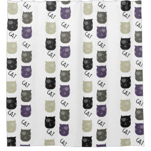 Cortina Para Box Gato Fofo Preto Roxo Cinza Preto