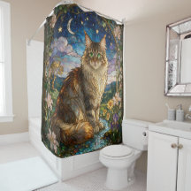 Gato Maine Coon no estilo Art Nouveau de vitral
