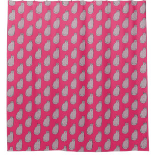 Cortina Para Box Gato Moderno do Século médio, Cinza e Rosa de Fuch