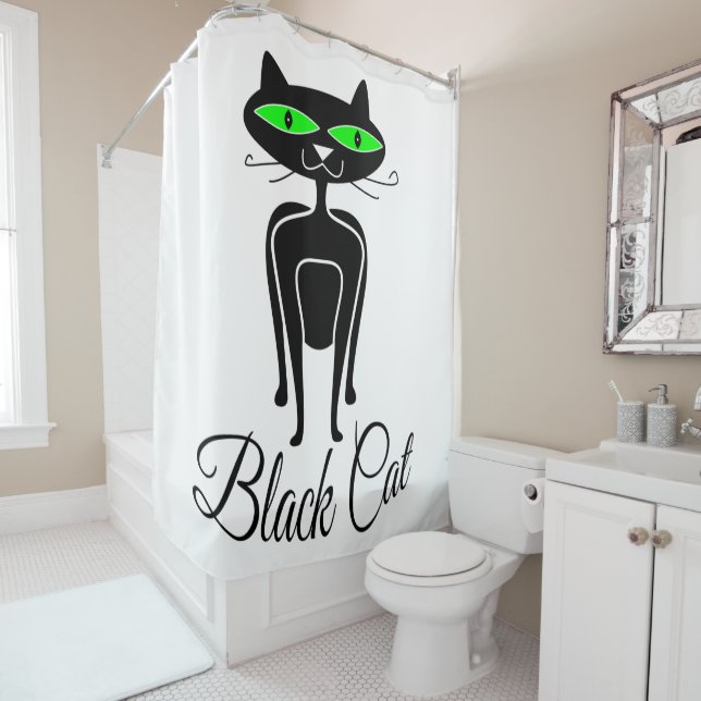 Cortina Para Box Gato negro com olhos verdes (In Situ)