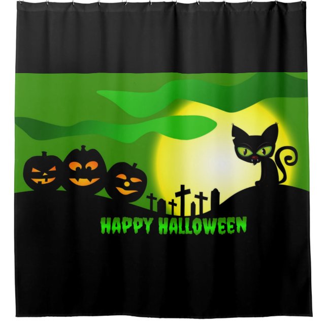 Cortina Para Box Gato Negro de Halloween (Frente)