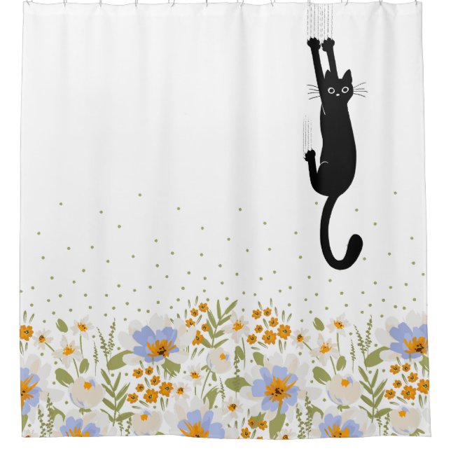 Cortina Para Box Gato Negro Engraçado Prendendo Floral (Frente)
