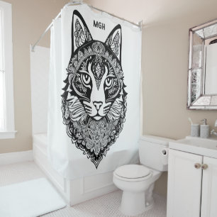 Cortina Para Box Gato Ornamental Monograma Personalizado